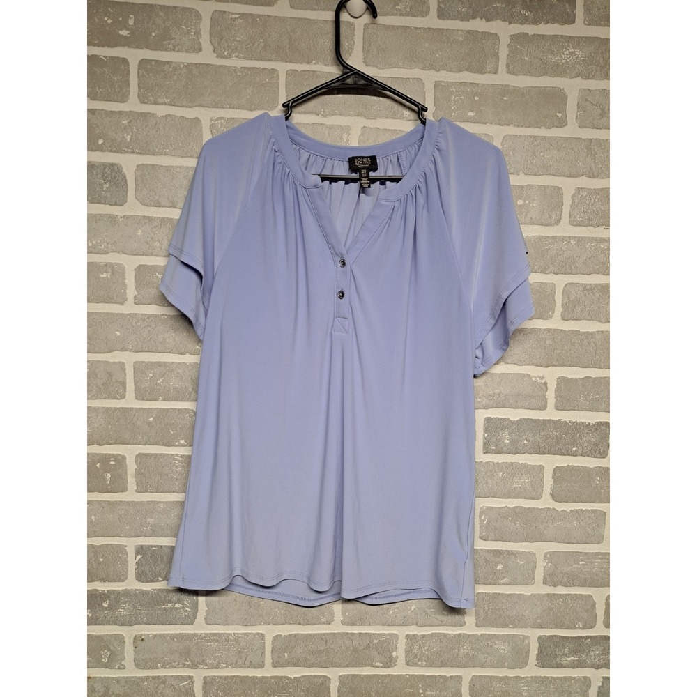 Jones New York‎ Womens Blue Pullover Flare Sleeve V-Neck Stretch Top Size Medium